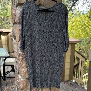 Everly LARGE Charcoal Heather Gray Knit Dress Knee Length Elbow Short Sleeve